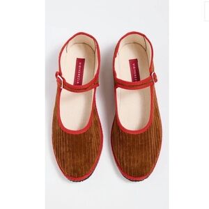 NWOT Vibi Venezia Tan & Red corduroy mary jane size 37